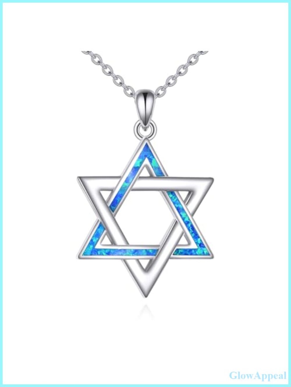 925 Sterling Silver Star of David Pendant Necklace Blue Opal